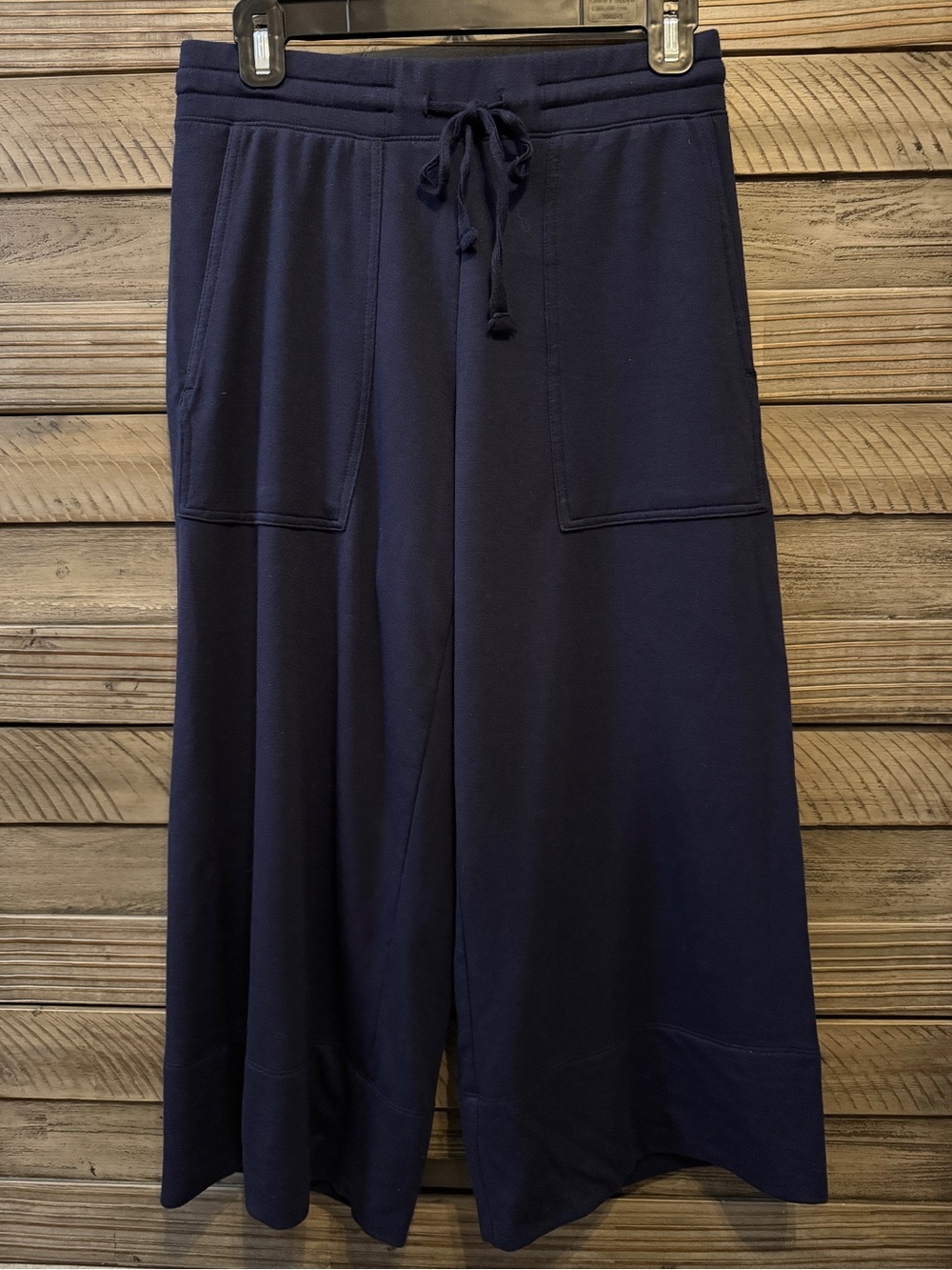 Quince SuperSoft Fleece Cropped Wide Leg Pants - Navy Blue